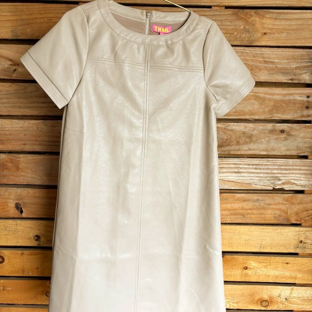 PU Leather, Taupe/Cream Dress from THML